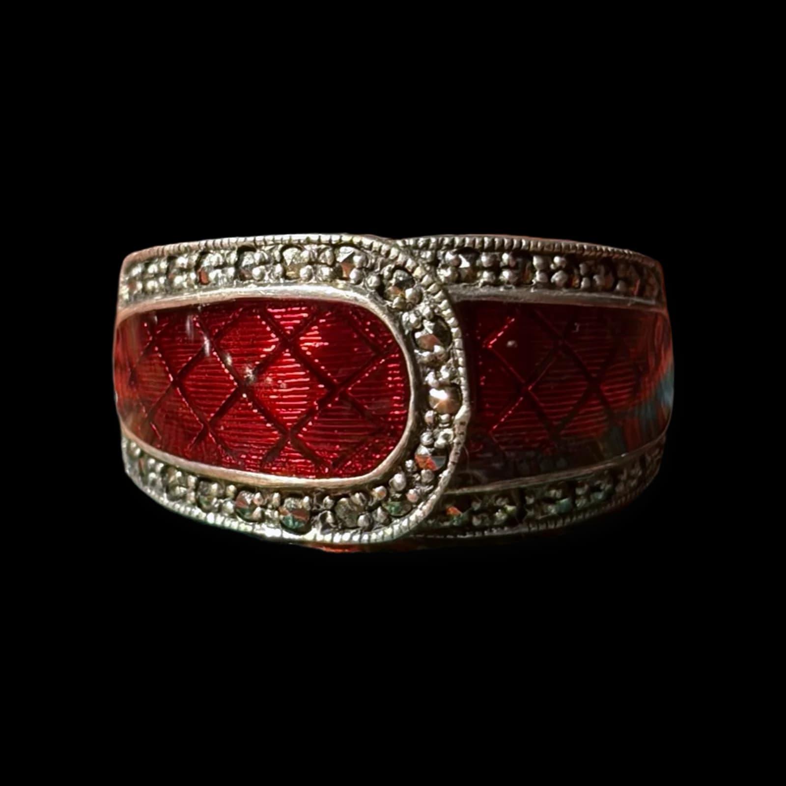 Red Enamel Buckle Ring
